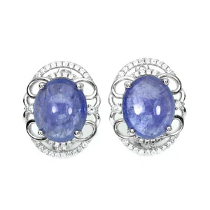 Summer 925 Silver Earrings Oval Blue Tanzanite 12x10mm Gemstone Jewelry - Picture 1 of 9