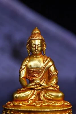 8 cm Tibet Budismo Rojo Cobre Dorado Sakyamuni Buda Estatua Latón Estatua Foto 1 de 4