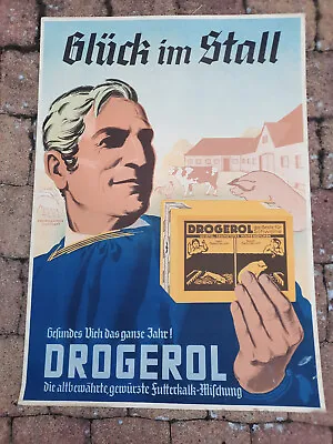 85,5x60,5  Plakat Werbung Drogerol Schweinefutter Landwirtschaft Um 1930 • 199€