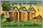 Postcard c1953 Outhouses Come See Us Sometime Comic Humor Slogan Cancel