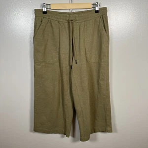 Athleta Farallon Heathered Wide Leg Crop Pants Size 10 Petite Olive Green Comfy - Picture 1 of 12
