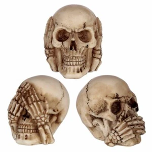 SET OF 3 SEE HEAR SPEAK NO EVIL SKULL DECORATION ORNAMENTS - Picture 1 of 4