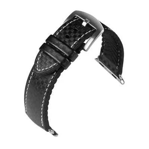 Uhrenarmband Smartwatch Leder, Silikon Schwarz/Weiß von EUTec - 22, 24 mm - Picture 1 of 1