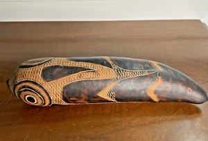 Vintage Folk Art Hand Carved Gourd animal fish salmon 14" - Picture 1 of 11
