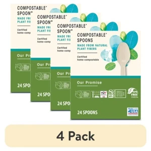 (4 pack) Disposable Compostable Spoons, 24 Count,Compostable - Picture 1 of 11