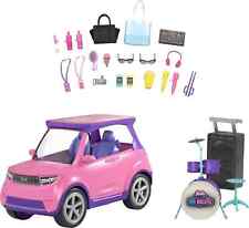 Barbie Big City Big Dreams Vehicle, Transforming Pink & Purple Car with Drum Kit