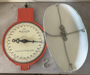 Vintage Red Orange AMERICAN FAMILY SCALE-Decorative Hanging Scale w/Tray & Chain - Picture 1 of 15