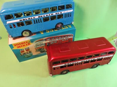 2 x Double Decker Bus (MF 185 - rot / blau) made in China ,Friction,Alter? - Bild 1 von 4