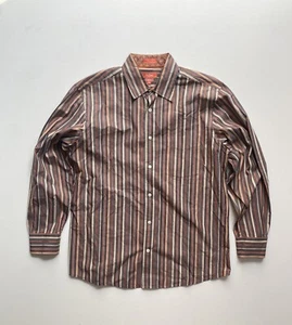 Faconnable Shirt Men Medium Orange Grey Stripe Button Up Casual Office - Picture 1 of 8