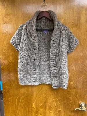 Mujer "Vivienne Tam" Gris Punto Manga Corta Cárdigan Suéter. Talla Med Foto 1 de 2