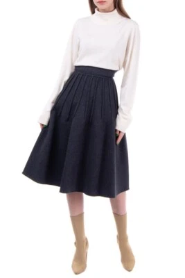 NUEVO CON ETIQUETAS FALDA ACAMPANADA LANA ANGORA CINTURA ALTA ROCHAS TALLA 38 US 0 €1510 HECHA EN ITALIA Foto 1 de 4