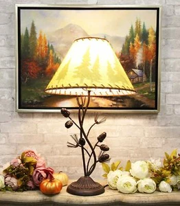 Large 27"H Vintage Rustic Mountain Pinecone Pine Tree Needles Metal Table Lamp - Picture 1 of 4
