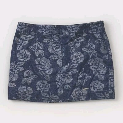 NUEVO CON ETIQUETAS Abercrombie Metálico Azul Floral Micro Falda Para Mujer Talla 26 Estilo Y2K Foto 1 de 4