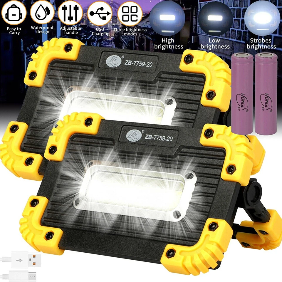 2X COB LED Work Light USB Rechargeable Flashlight Camping Emergency Lamp Torch - Image 1 of 4