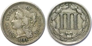 1881 3CN Three Cent Nickel Extra Fine - Picture 1 of 3