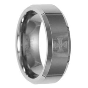 8mm Knight Cross Engraved Tungsten Carbide Ring Size 9-12 - Picture 1 of 1