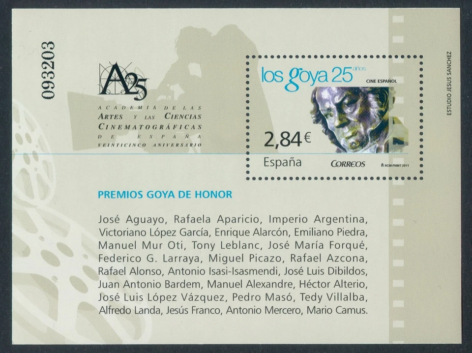 ESPAÑA 2011 - HOJA BLOQUE CINE ESPAÑOL - EDIFIL 4650** - MNH - Imagen 1 de 1
