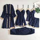 5pcs Women Pajamas Lace Satin Silk Lingerie Sleepwear Nightwear Loungewear Set