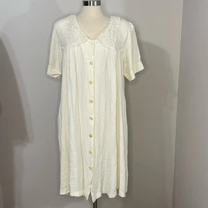Vestido Sharon Anthony Crema Vintage Cuello Encaje Abotonado Talla 16 - Imagen 1 de 6