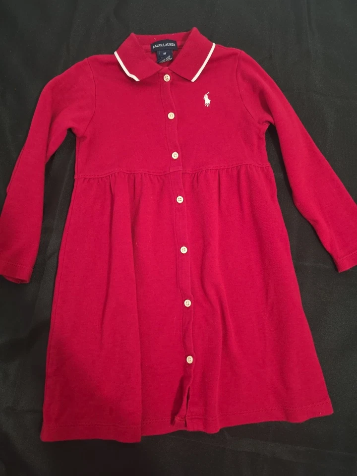 Vestido Camisa Oxford Ralph Lauren Niñas Rojo Clásico Manga Larga 100% Algodón Talla 4T  Foto 1 de 4