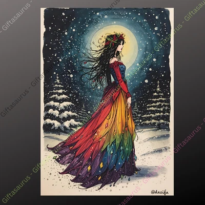 E TAYLOR ART Personalised Christmas Yule Card Winter Solstice Goddess Wiccan Pagan Seeded