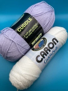 Caron Cuddle Soft & Cuddle Baby Yarn Colors White & Lilac Light Worsted - Picture 1 of 3