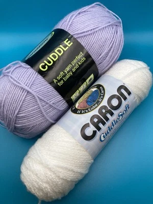 Caron Cuddle Soft & Cuddle Baby Yarn Colors White & Lilac Light Worsted - Image 1 of 3