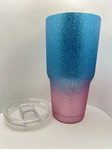 Yeti Rambler 30 oz Tumbler Blue Pink Ombre Fade Glitter Drink Cup W Lid - Picture 1 of 4