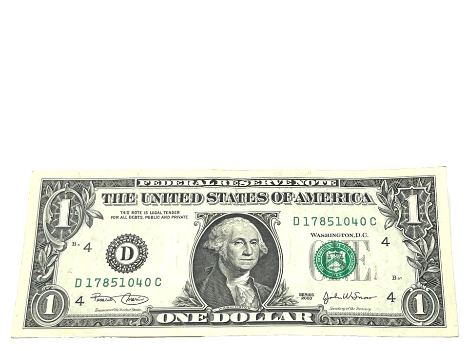 U.S. 2003, $1.00 FEDERAL RESERVE NOTE, Almost UNC, S/N D 17851040 C (#517) - Image 1 of 2