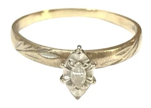 10K Gold Marquise Diamond Ring Solitaire Etched Engagement 6.5 Signed HKS TM - Picture 1 of 7
