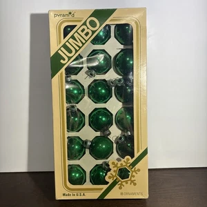 18 Pyramid Green Glass Christmas Tree Ornaments 1 -3/4 Inches Diameter with Box - Picture 1 of 7