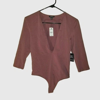 New Express Mauve Purple Thong V-Neck Bodysuit Small - Image 1 of 4