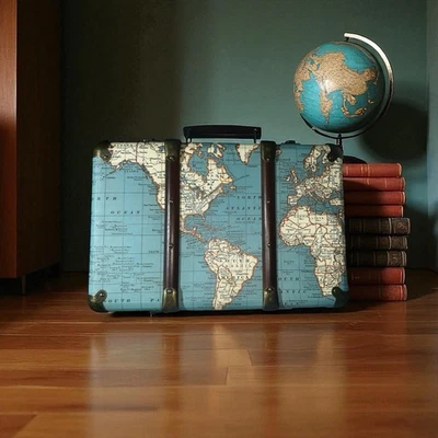 Jewelkeeper Map Storage Suitcase Home Decor Vintage Keepsake Crafts - Image 1 of 4