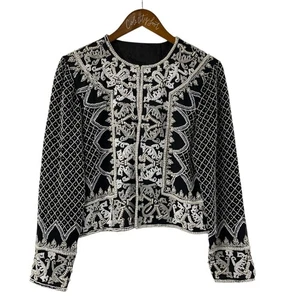 Schwarz-weiße Perlen Jacke Vintage Party Oberteil schwer elegant - Bild 1 von 10