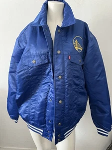 Golden State Warriors x Levi’s x Starter Jacket Quilted Blue Bomber Size Large - Picture 1 of 9