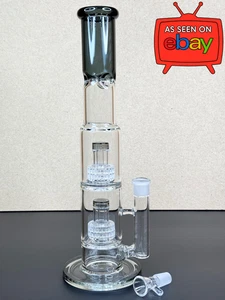 16” Double Matrix Perc Glass Bong – Black Thick Water Pipe Hookah w/ 18mm Bowl - Picture 1 of 12