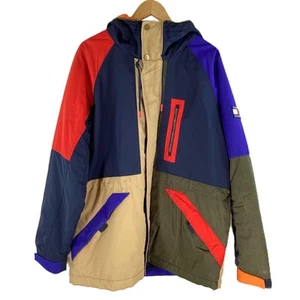 Tommy Hilfiger Jeans Multi Colourblock Hooded Zip Up Puffer Jacket UK XL - Picture 1 of 7