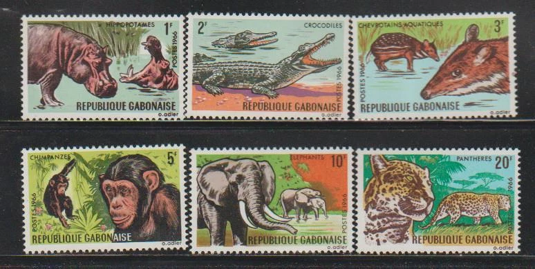 GABON STAMPS 1967 WILD ANIMALS HIPPO CROCODILE CHIMPANZEE OTHERS MNH - VAR23 - Image 1 of 1