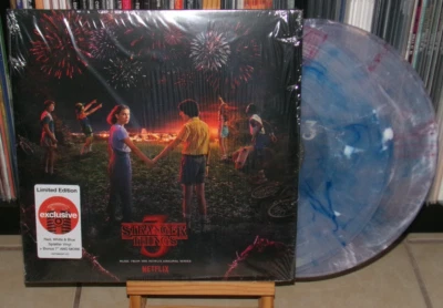 STRANGER THINGS 3 RED WHITE & BLUE SPLATTER COLOR LP MATERIAL GIRL CAN'T FIGHT - Image 1 of 4