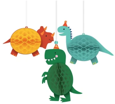 Dino-Mite Honeycomb Hanging Decoration~Dino-Mite Dinosaur Party Decorations~3ct - Image 1 of 4