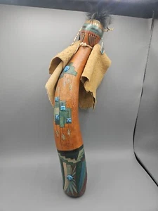 Gourd Southwest People Art, Stone Inlay, Hand Carved And Painted 18" H, Earrings - Picture 1 of 10