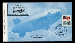 ILLUS.BLIMP FLIGHT CVR FLOWN AIRSHIP COLUMBIA cds GARDENA,CA.1990 NICOLARY PILOT - Picture 1 of 3