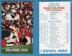 NFL FOOTBALL 1980 MIAMI DOLPHINS pocket schedule PAN AM - Picture 1 of 1