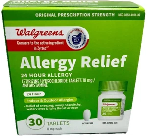 Walgrene Allergy Relief 24 Hour 30 Tablets Compare to Zyrtec 10mg Free Shipping - Picture 1 of 6