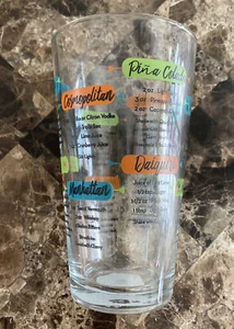New BAR GLASS WITH COCKTAIL DRINK RECIPES AND MEASURING! Free Shipping - Picture 1 of 3