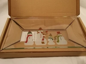 Pampered Chef Glass Snowman-Dots Divided Serving platter from 2821 in Box  - Picture 1 of 2