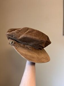 Coach Newsboy Hat Cap Brown Suede Leather Brass Turnlock Buckle Front Sz S/P