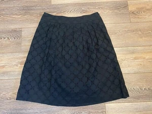 Ann Taylor Size 12P Black Embroidered Floral Eyelet Lined A Line Flare Skirt - Picture 1 of 5