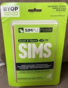 SIMPLE MOBILE DUAL & NANO 4GLTE SIMS - Picture 1 of 2