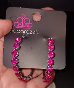 Dark Pink Stone  Paparozzi Hoop  Earrings